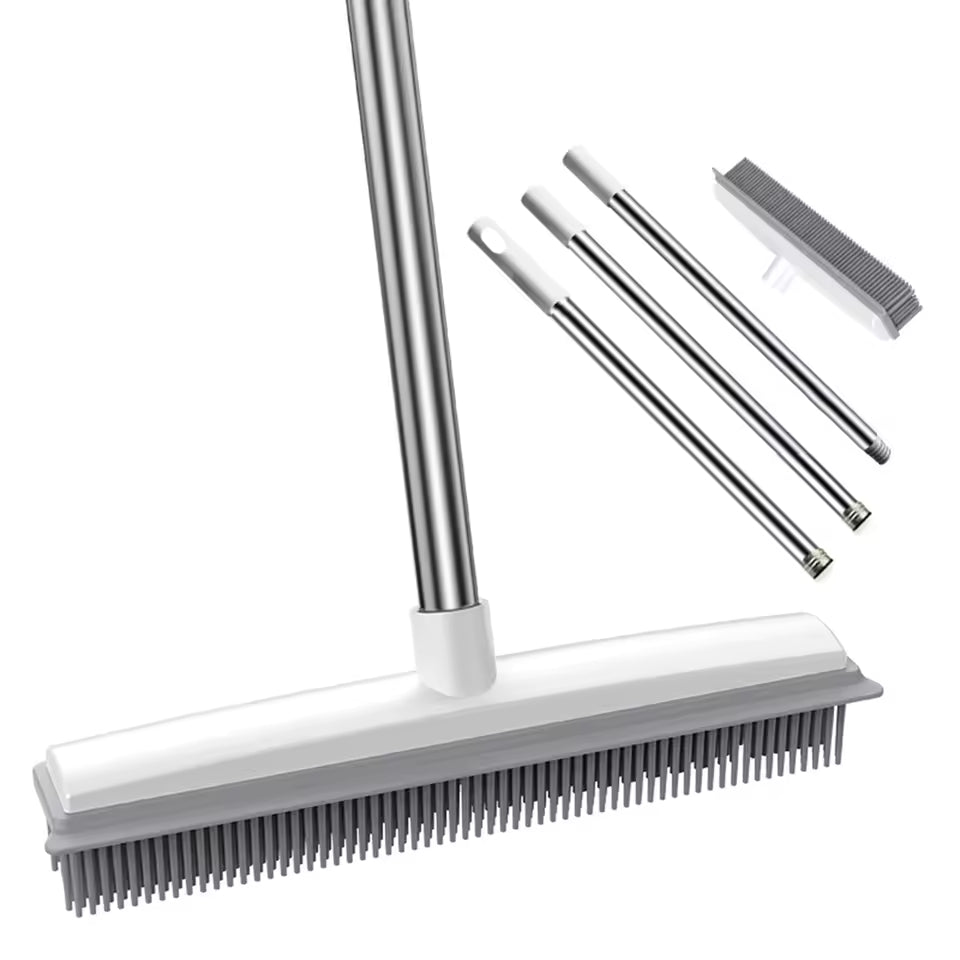 Rubber Broom Carpet Rake with Squeegee & Long Handle