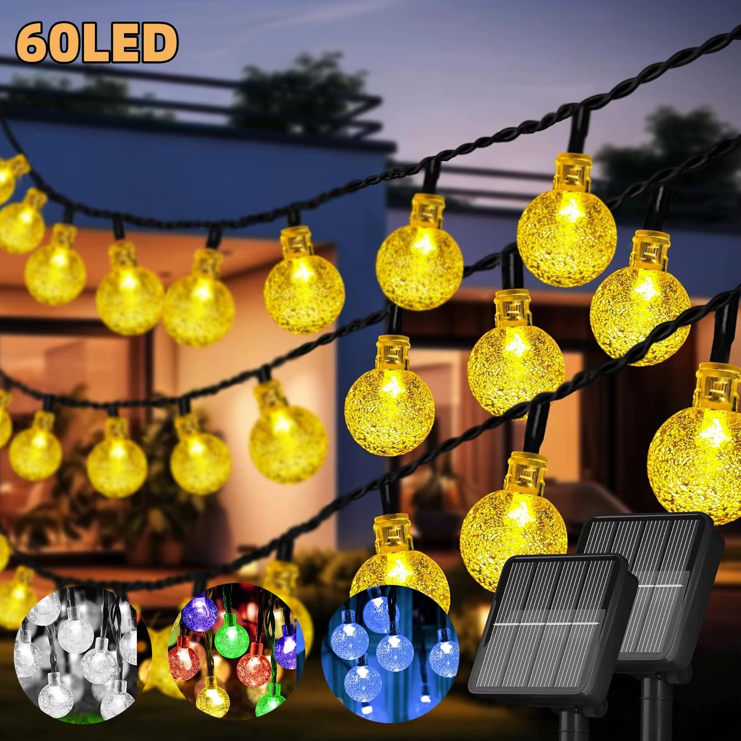 Solar String Lights Outdoor – 100 LED Crystal Globe | 8 Modes, Waterproof