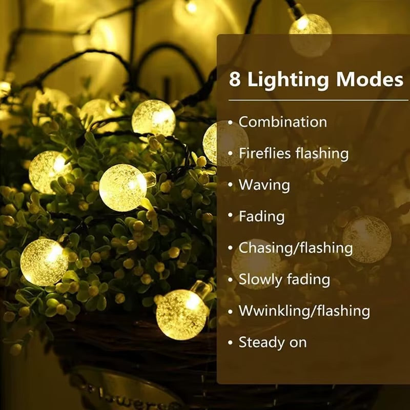 Solar String Lights Outdoor – 100 LED Crystal Globe | 8 Modes, Waterproof