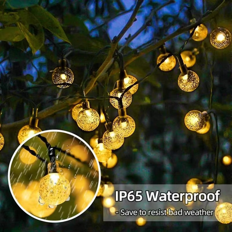 Solar String Lights Outdoor – 100 LED Crystal Globe | 8 Modes, Waterproof