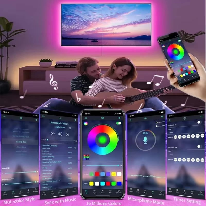 Smart LED Strip Lights — RGB Bluetooth App Control | 5M TV Backlight