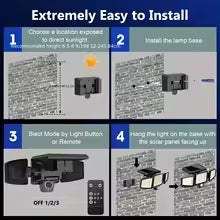 (5/4/3/2/1 pcs) 3-Head Solar Outdoor Light, Motion Sensor Security Light with Wireless Remote Control