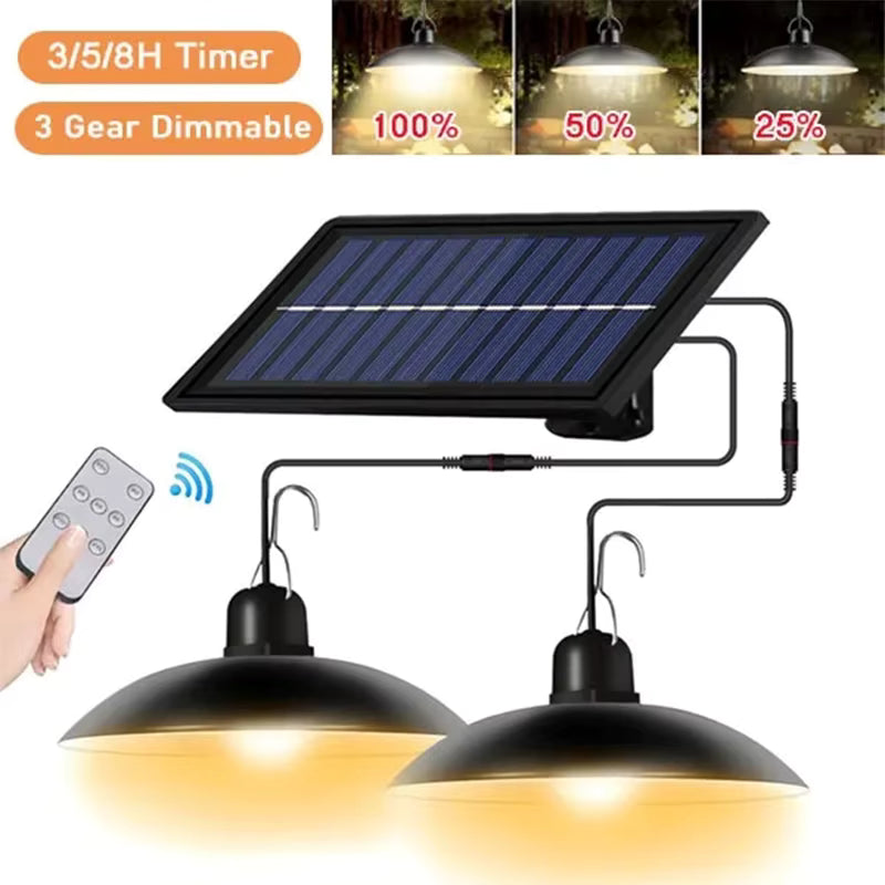 Solar Pendant Chandelier Light — Outdoor & Indoor LED Lamp with Remote Control