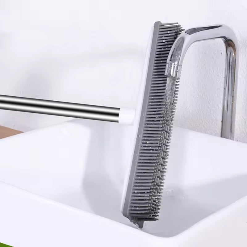 Rubber Broom Carpet Rake with Squeegee & Long Handle
