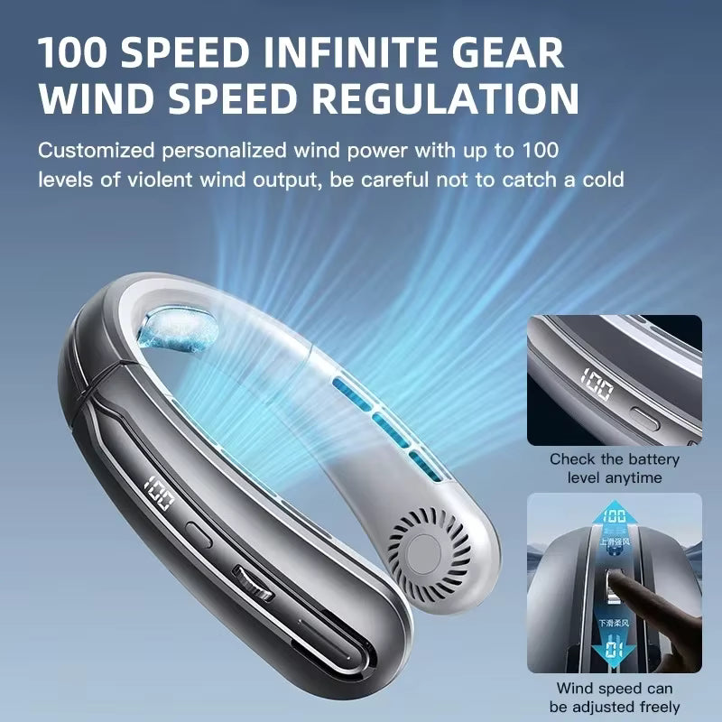 Hands-Free Neck Fan — 8000mAh Bladeless Portable Air Cooler with LED Display
