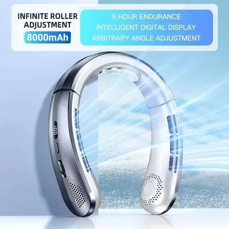 Hands-Free Neck Fan — 8000mAh Bladeless Portable Air Cooler with LED Display