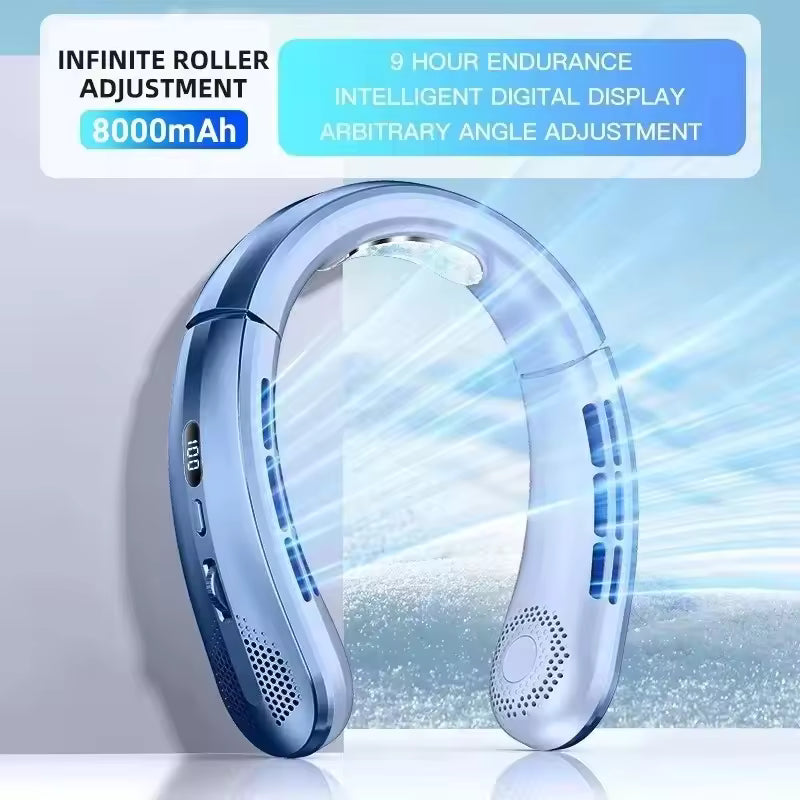 Hands-Free Neck Fan — 8000mAh Bladeless Portable Air Cooler with LED Display