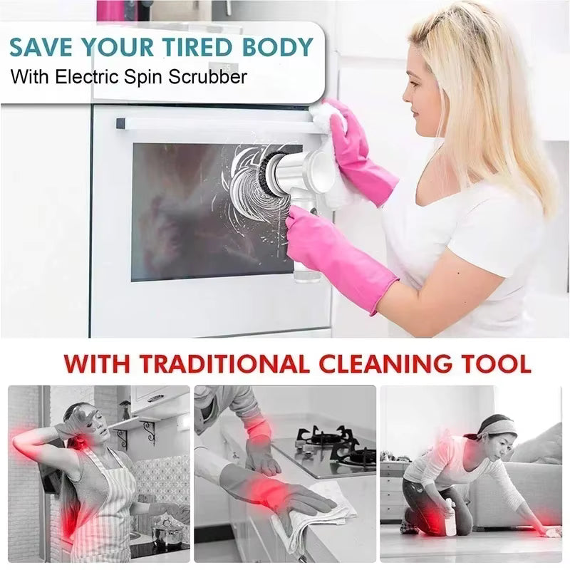 Electric Spin Scrubber with 5 Replaceable Brush Heads