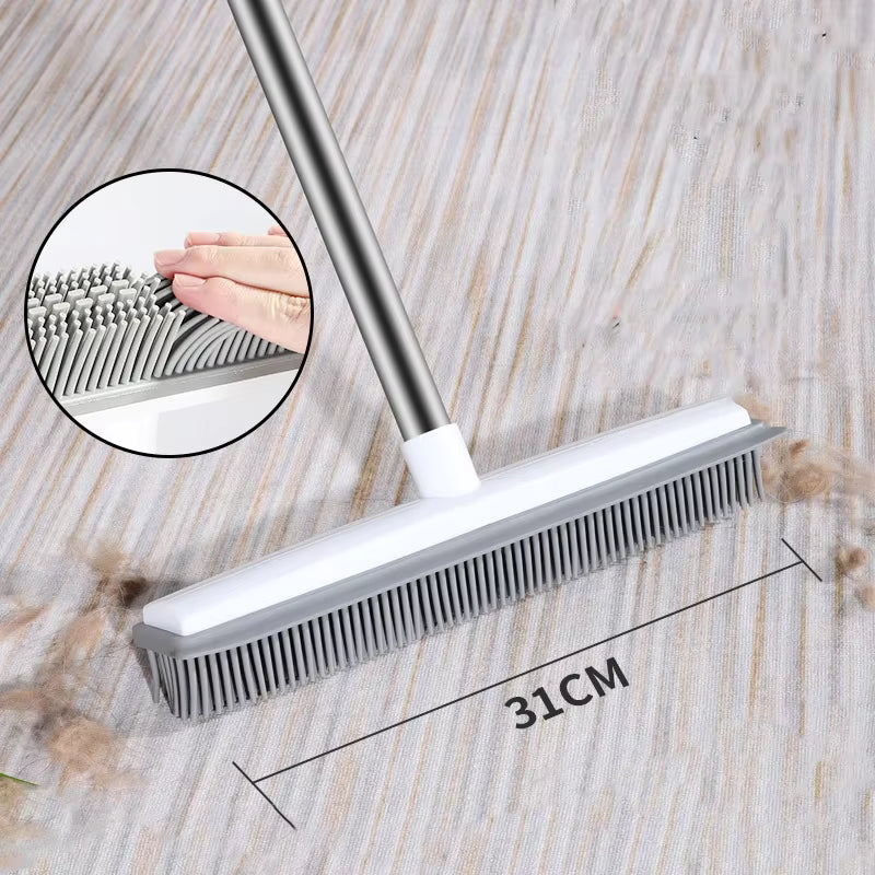 Rubber Broom Carpet Rake with Squeegee & Long Handle