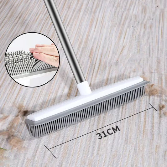 Rubber Broom Carpet Rake with Squeegee & Long Handle