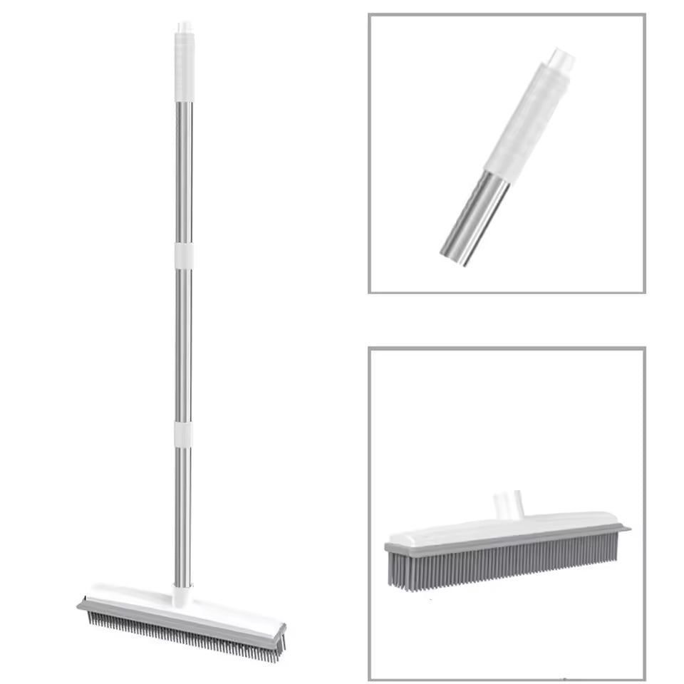Rubber Broom Carpet Rake with Squeegee & Long Handle